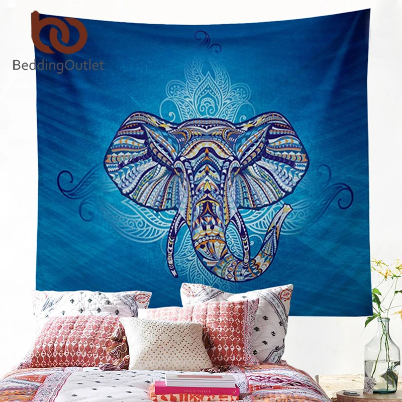 

BeddingOutlet Elephant Tapestry Wall Hanging Animal Twin Hippie Tapestry Blue Boho Hippy Bohemian Home Decor 150x150cm Bedspread