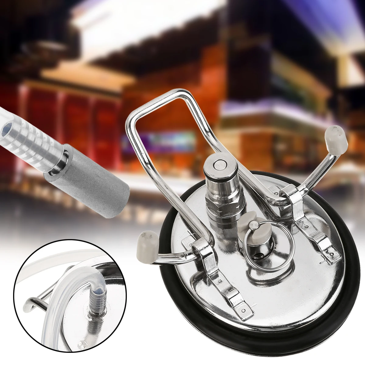 Replacement Stainless Steel Carbonation Keg Lid Home Brew Beer Making Tool With 0.5 Micron Diffusion Stone and Beer Line