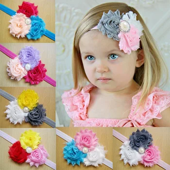 

Wholesale kids Girls Triple Cluster Flower With rhinestone Button Headbands newborn photo props Free Shipping 24pcs/lot