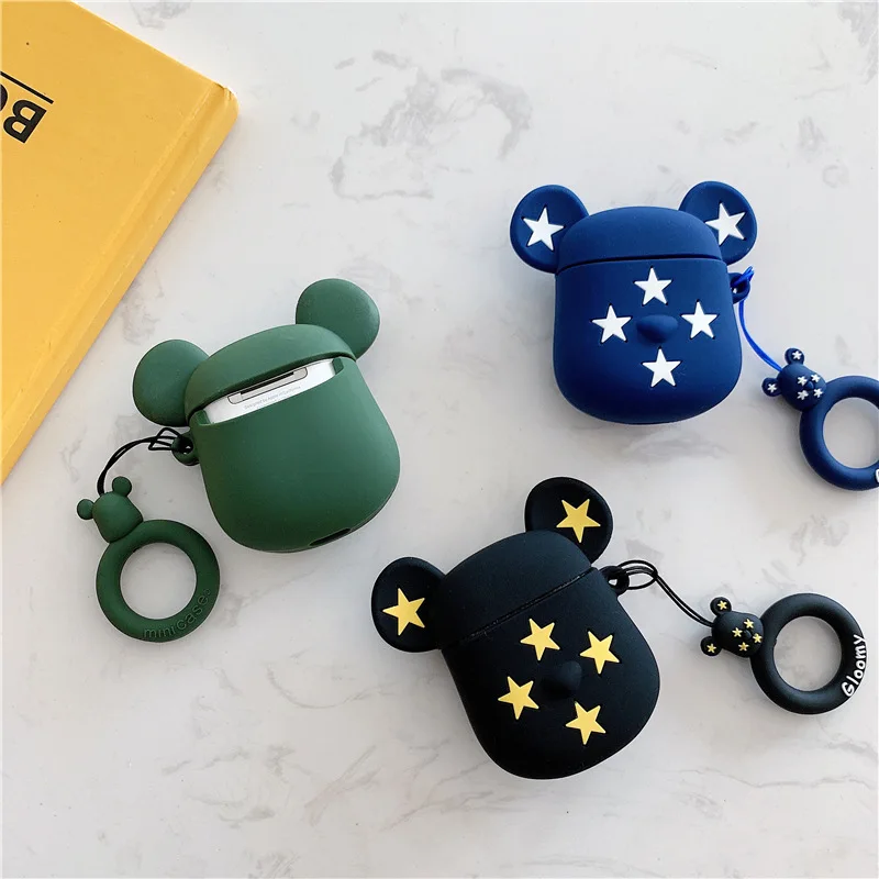 Cartoon Protective Case for AirPods Cute Cover Silicone Bluetooth Earphone Case for Apple Airpods 2 Finger Ring Camouflage Bear