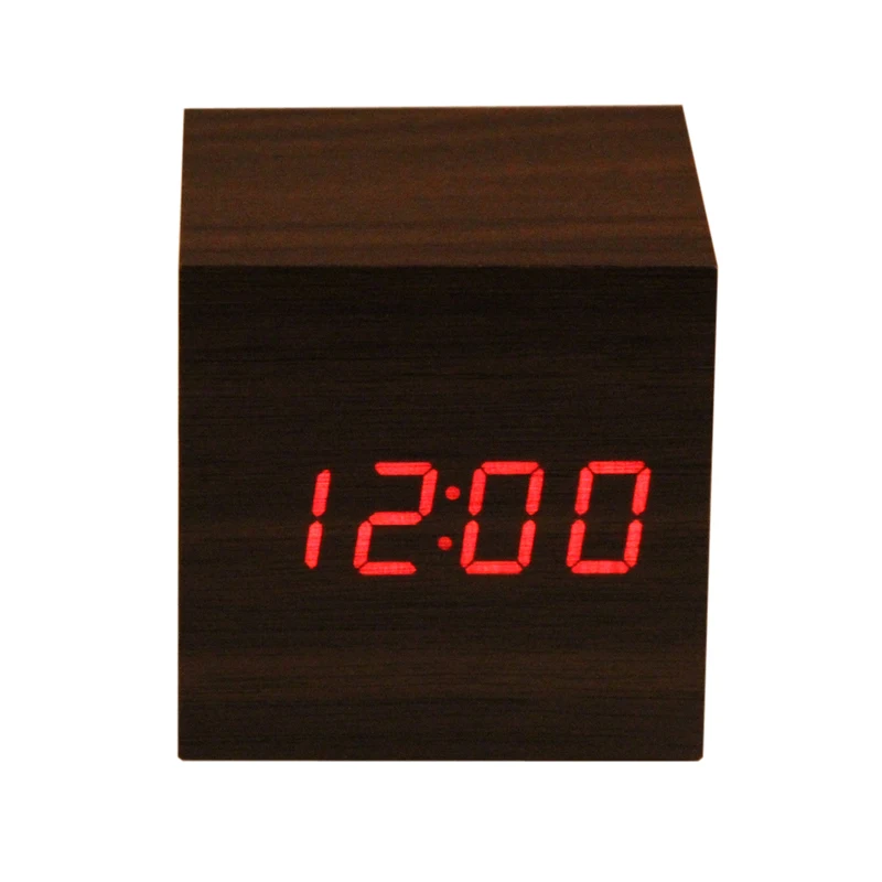 Wooden USB Charge spuare Clock Mini LED Digital Desktop Puzzle Alarm