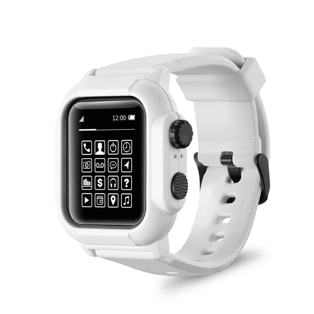 Полная защита IP68 Водонепроницаемый чехол для Apple Watch серии 5 4 3 2 силиконовый ремешок браслет для iWatch 44 мм 42 мм спортивный ремешок крышка