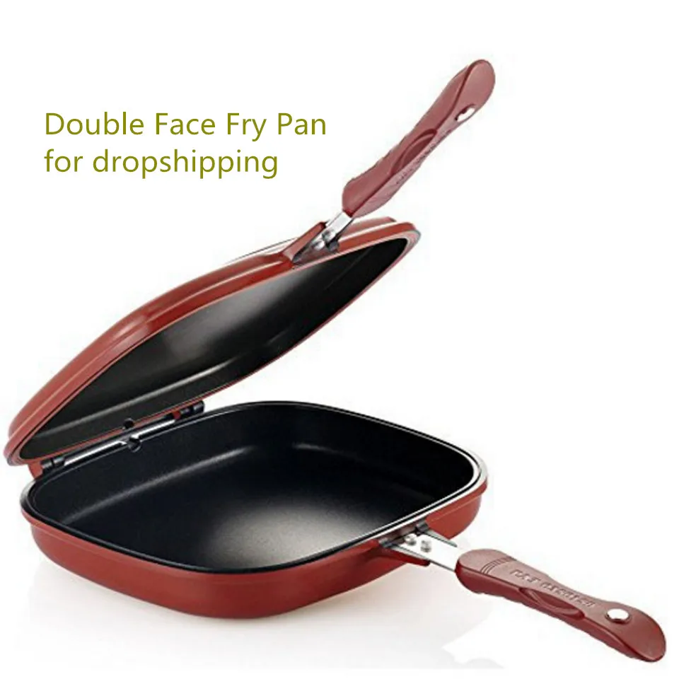 

28cm Size Non-stick Stainless Steel Double Side Grill Frying Pan Cookware Double Face Pan Steak Eggs Fry Pan Kitchen Supplies