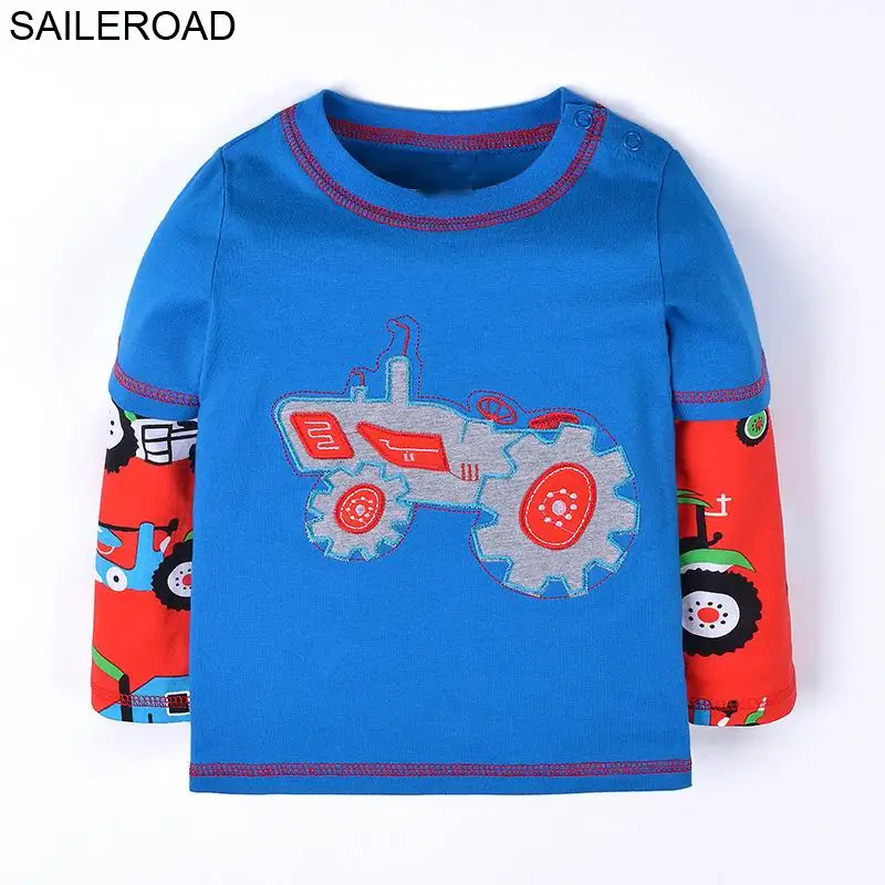 SAILEROAD/Детская футболка с длинным рукавом для маленьких мальчиков с рисунком трактора, весенне-осенняя хлопковая детская одежда для мальчиков от 2 до 7 лет - Цвет: 5513 same picture