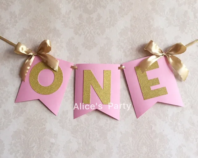 First Birthday High Chair Banner - Handmade Baby Girl ONE Banner With Lace & Flowers, Photo Booth Prop & Decor
