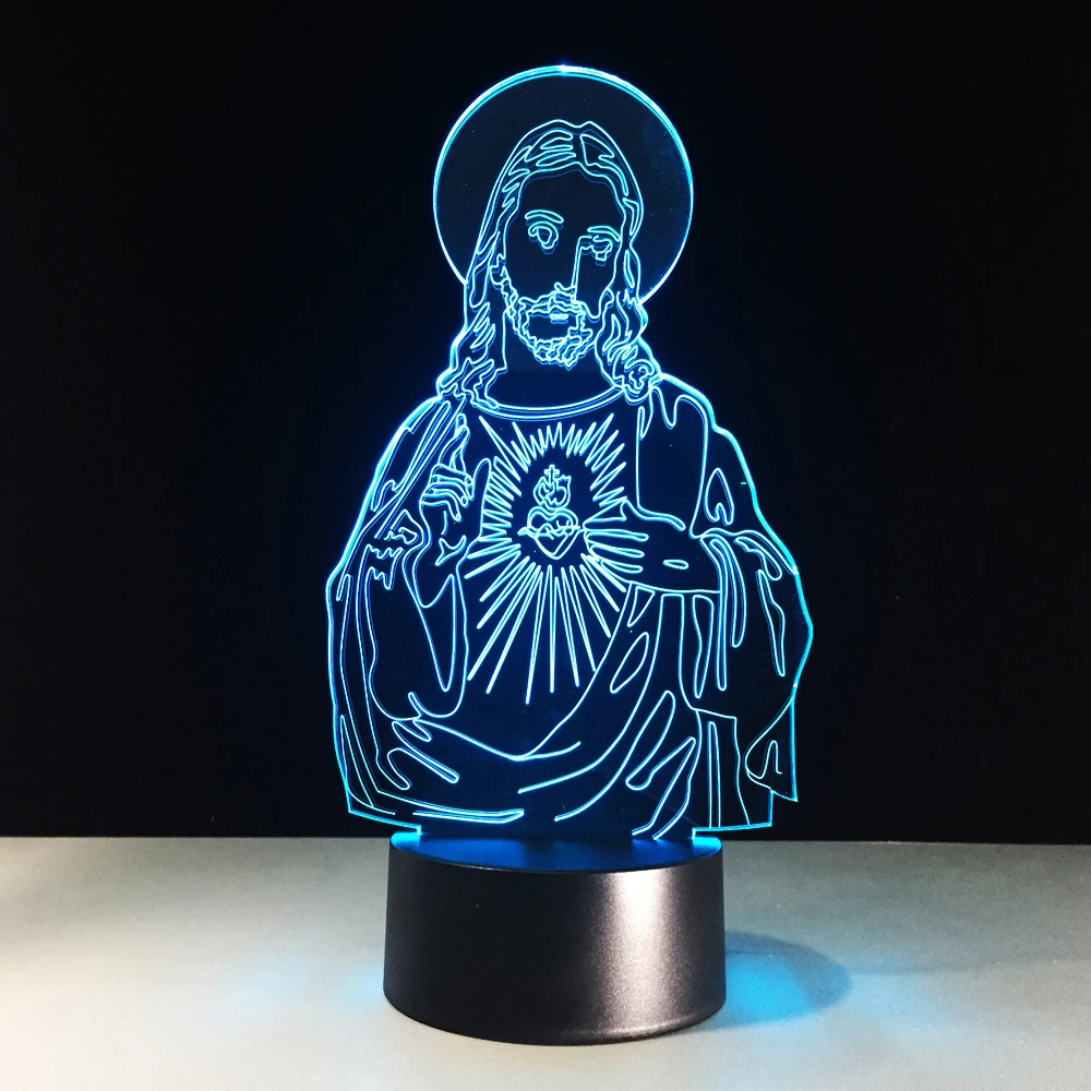 

Baby Sleeping Bedside Table Lighting 3D LED Vision Jesus Christ Lamp Colors Changing Night Light Christmas Gift Decor Luminaria