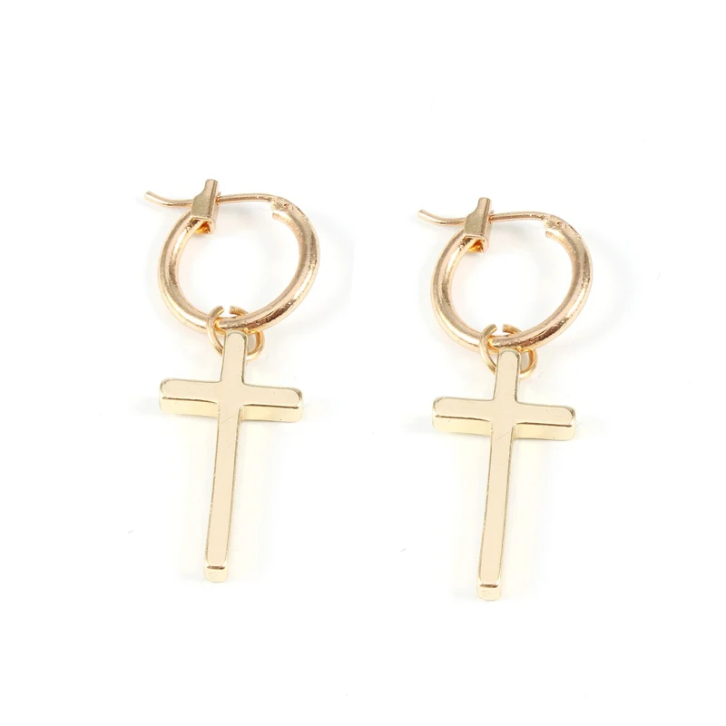 1 paar Mode Gold Farbe Kreuzform Pandent Ohrring Für Frauen Kreis Ohrringe Hoops Boho Earing Aretes Schmuck Geschenk E74