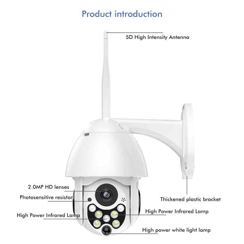 1080P 2MP Беспроводная IP камера Wifi скоростная купольная PTZ наружная