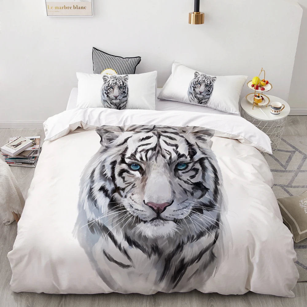

3D Print Bedding Set Custom,Duvet Cover Set King/Europe/USA,Comforter/Quilt/Blanket Cover Set,Animal White tiger Bedclothes