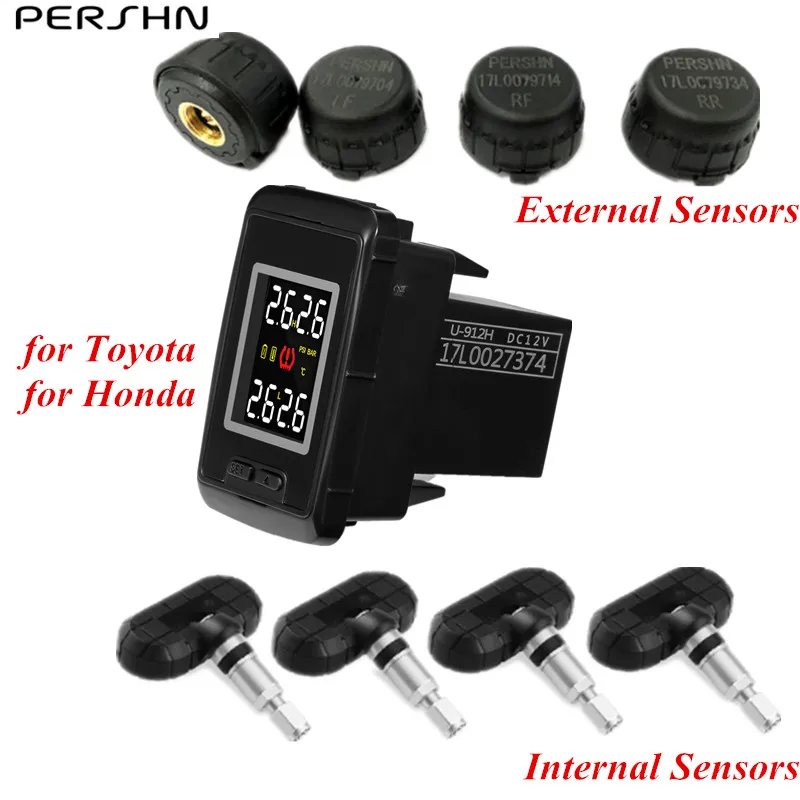 

Pershn U912 TPMS Car Tire Pressure Monitoring System with 4 Internal /External Sensors for TOYOTA for Honda Tire Pressure Alarm