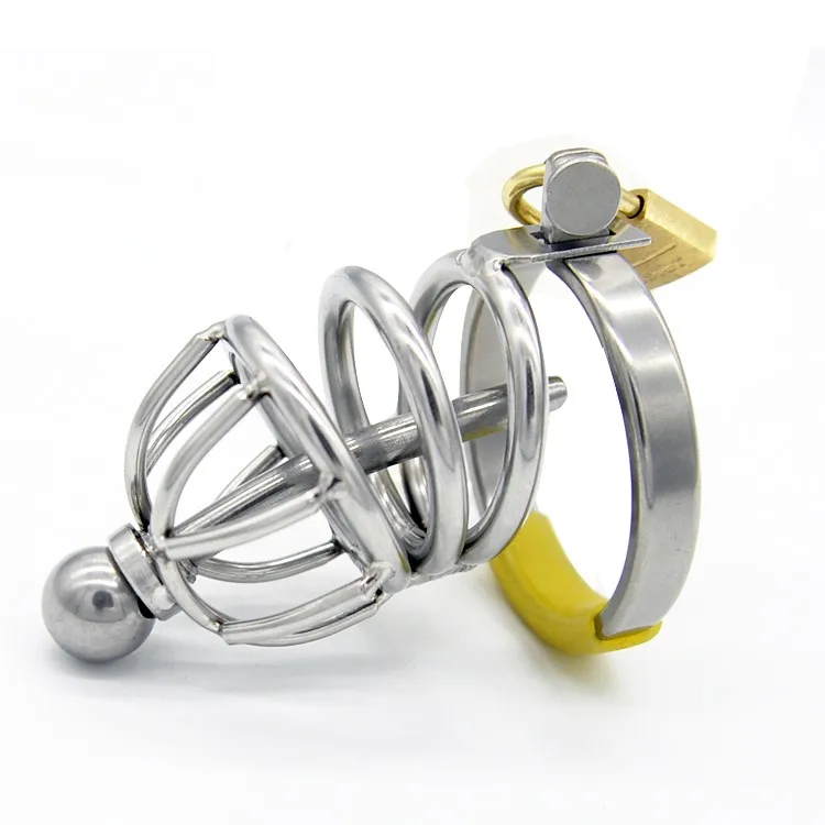New-Stainless-Steel-Male-Chastity-Device-with-Catheter-Cock-Cage-Virginity-Lock-Penis-Ring-Penis-Lock