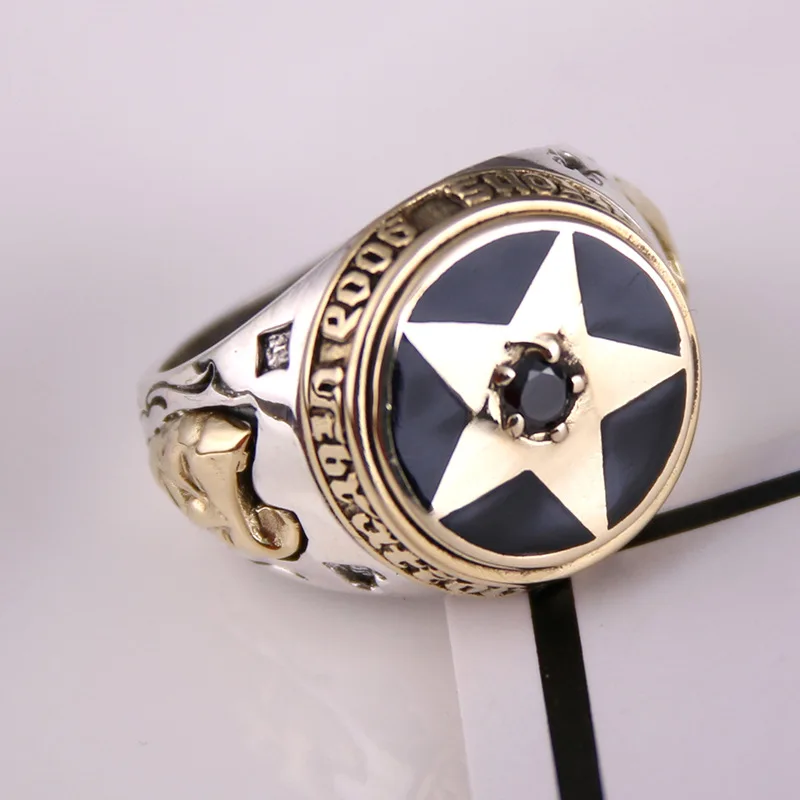 S925 genuine sterling silver ring silver Pentagram ring personality male ladies retro punk fashion silver jewelry male adolescents personality