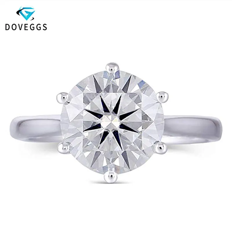 

DovEggs Center 3ct Carat 9mm GH Color Moissanite Diamond Engagement Rings For Women Platinum Plated Silver 925 Wedding Ring