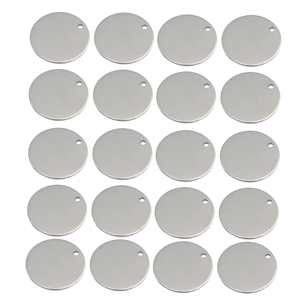 70Pcs 14mm/6mm Stainless Steel Metal Flat Blank Coin Stamping Heart Round with Hole Tag Pendants Charms 14mm Jewelry Making