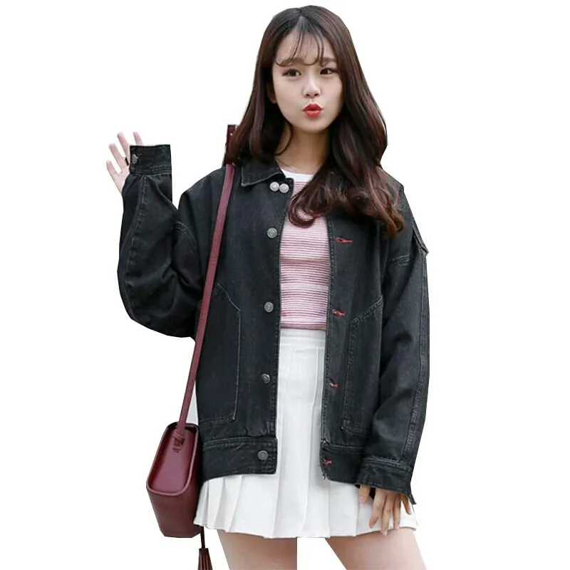 Vintage Large Size Women Denim Autumn Oversize Jeans Jacket Casual Femme Harajuku Woman Jackets Black Loose Coat Outerwear Coats