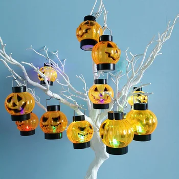 

Horror Scary LED Glowing Pumpkin Spider Web Lamp White Black Skeleton Bone Shape Battery Operated Lights for Halloween Props