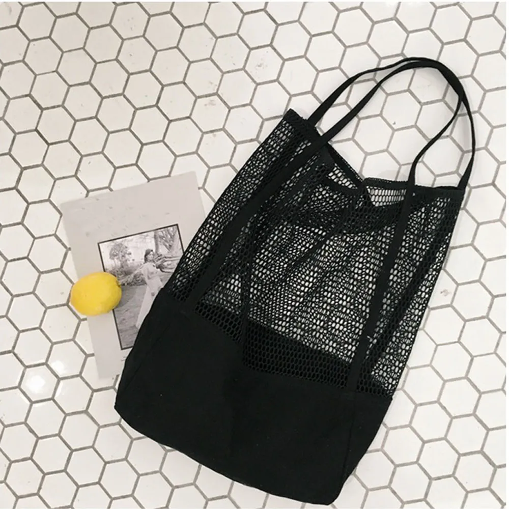 Новинка; модная однотонная сетчатая повседневная женская сумка для покупок; пляжная сумка на плечо; Прямая поставка