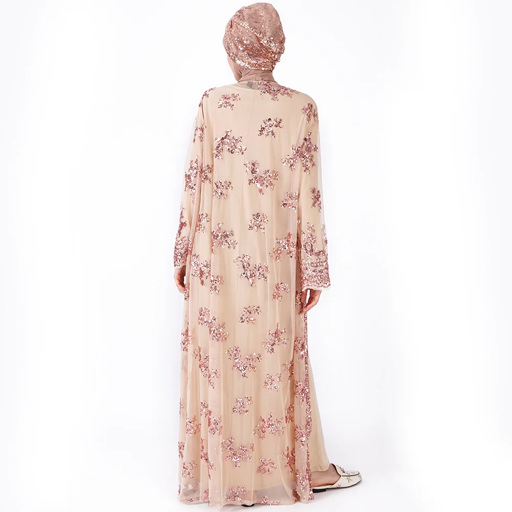2019 новейшее дубайское роскошное мусульманское платье с блестками вышивка кружева Ababya высокое качество ислам кимоно женское Макси платье