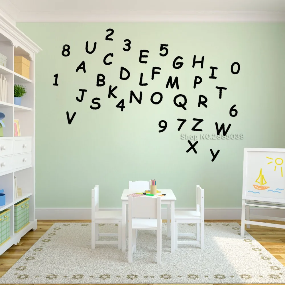 Letters of the ABC and numbers 0 to 9 Wall Stickers For Kids Rooms DIY