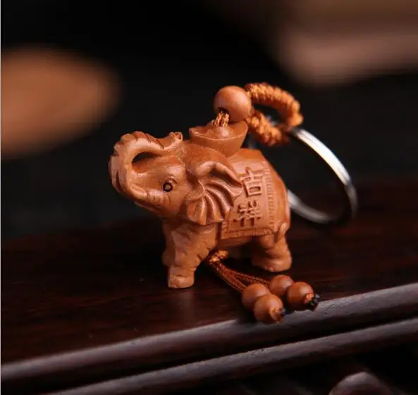 

Natural peach wood elephant keychain key ring for women kids cute gift fashion wood lucky animal elephant keychains jewelry