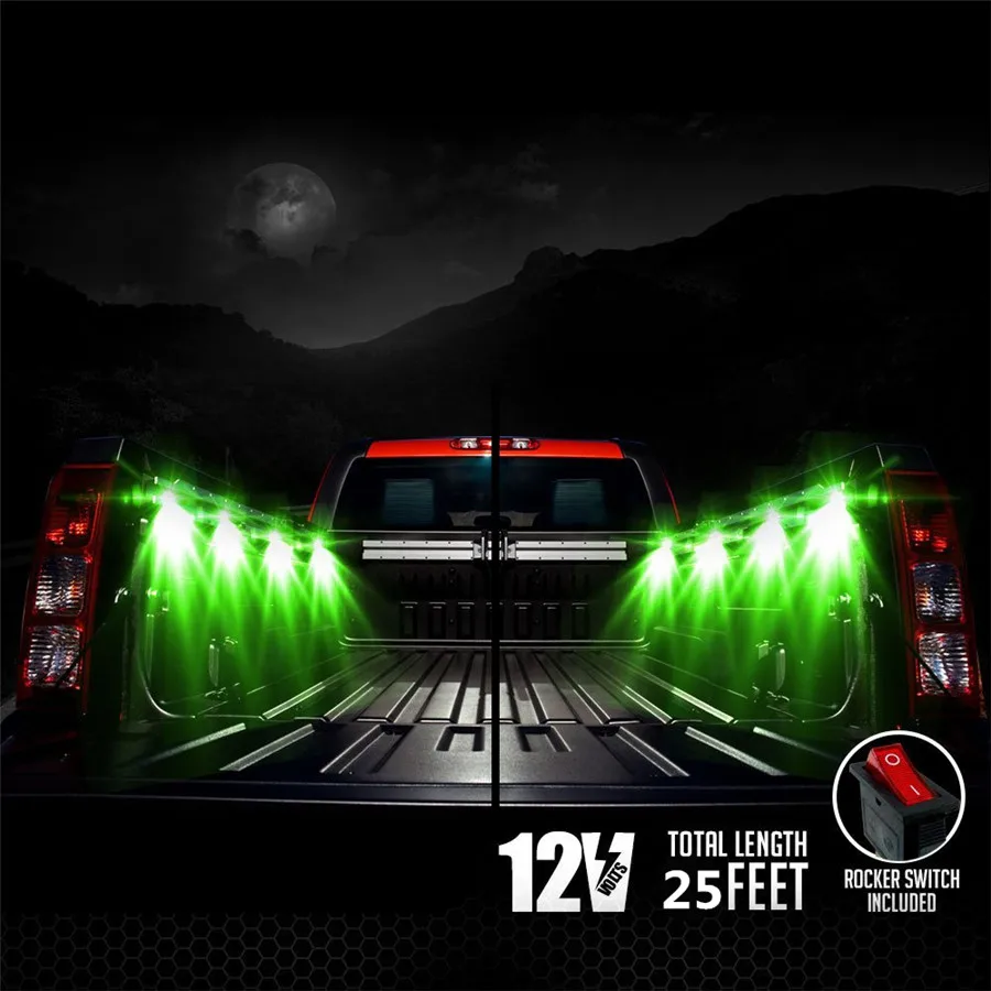2 Set Bed Rail Light Kit Truck Bed Light RGB 48 Super Bright LED w/Remote+Switch