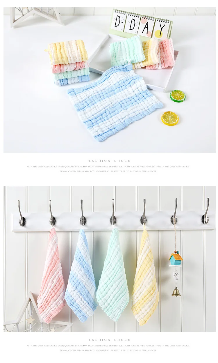 Новые полосатые детские полотенце для рук; для новорожденных Висячие купальные полотенца детские квадраты ванная комната плотные