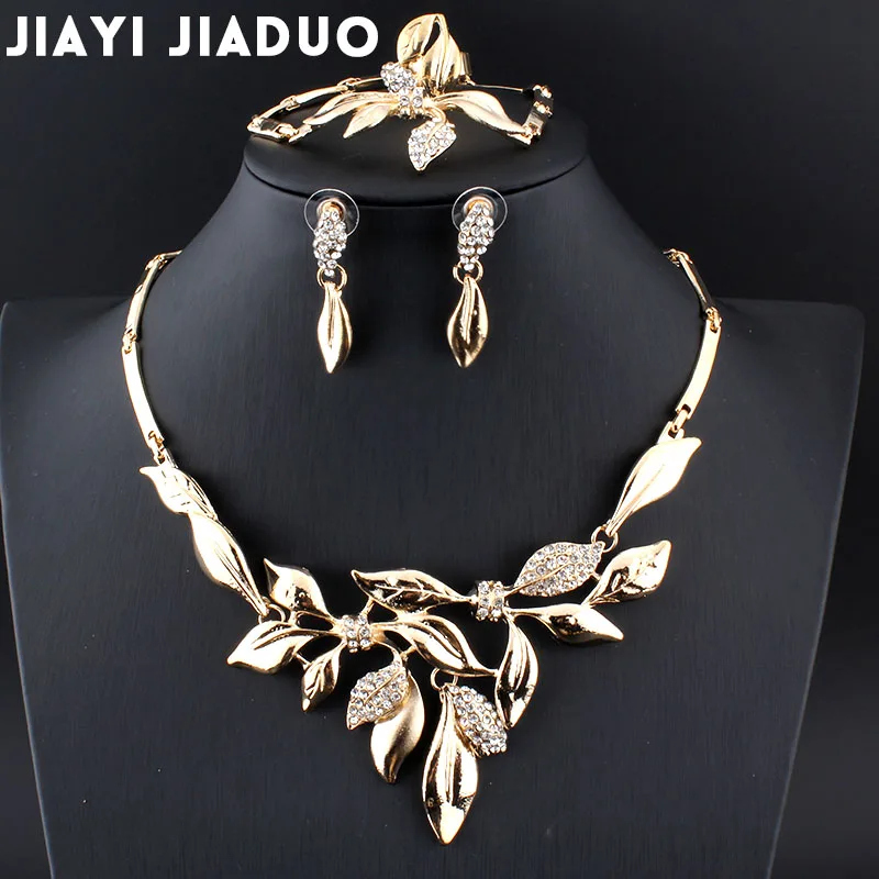 Jiayi индийский Модный свадебный ювелирный набор золотого цвета ожерелье и серьги лист для женщин подарок свадебные аксессуары