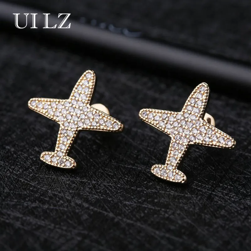 UILZ 925 Silver Earrings For Women Aircraft Airplane Plane Stud