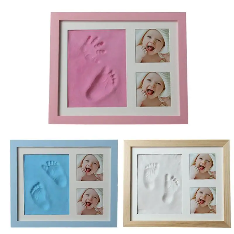 

Baby's Hands And Feet Print Mold High-Grade Solid Wooden Photo Frame With Cover Fingerprint Mud Set Infant Growth Memorial Gift