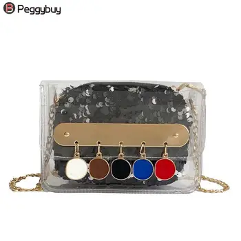 

Ladies Glitter Sequin Shoulder Bag Party Girl Fashion Tassel Clear PVC Flap Crossbody Bags for Women Bolsa Feminina