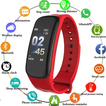 

C1 Blood Pressure Heart Rate Monitor for Android IOS Bracelet Tracker Smart Bracelet Color Screen Wristband Pedometer Spo2