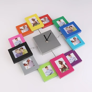 

Modern Metal Family Photo Frame Clock Wall Clock Home Decoration Colorful