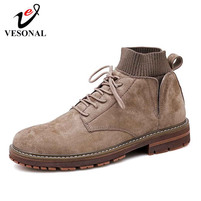 

VESONAL Brand Trend Cow Suede Leather Men Casual Shoes For Adult Autumn Sneakers Men Fashion New High Top Walking Shoes Footwear