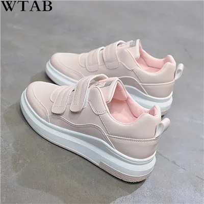 WTB/Коллекция года; сезон весна; дизайнерские белые кроссовки на танкетке; женские вулканизированные кроссовки на платформе; tenis feminino; повседневная женская обувь - Цвет: Розовый