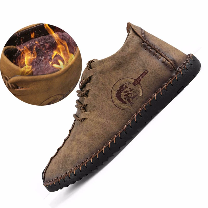 

Men Winter Boots Leather High Tops Snow Boots Man Flats Soft Moccasins Loafers Military Boots Zapatos Driving Shoes XX-378
