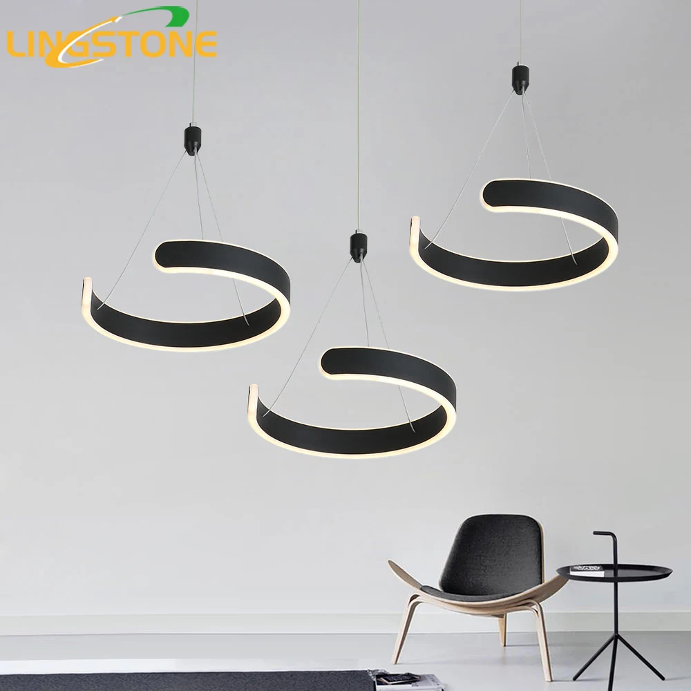 

Led Pendant Lamp Modern Hanglamp Remote Control Kitchen Lighting Black Restaurant Bar Pendant Hanging Ceiling Chandelier Lamp