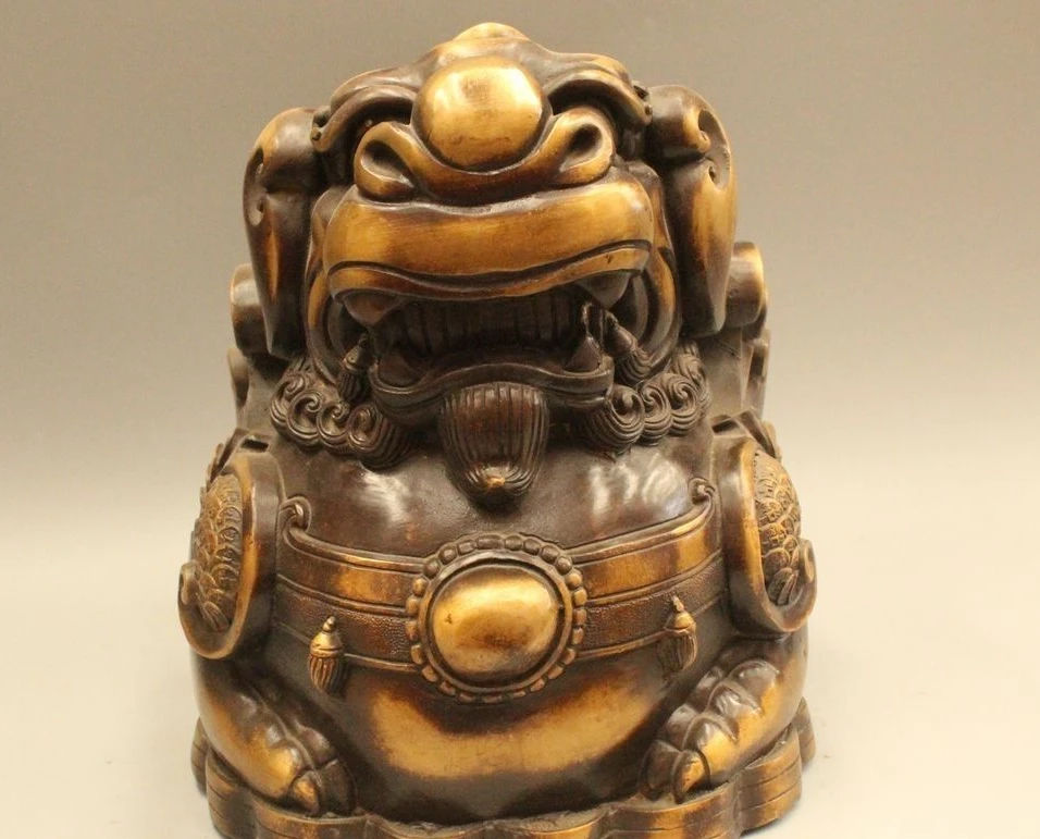

11" Chinese Folk Feng Shui Brass Wealth Fly Unicorn Beast Pi Xiu Yuan Bao Statue