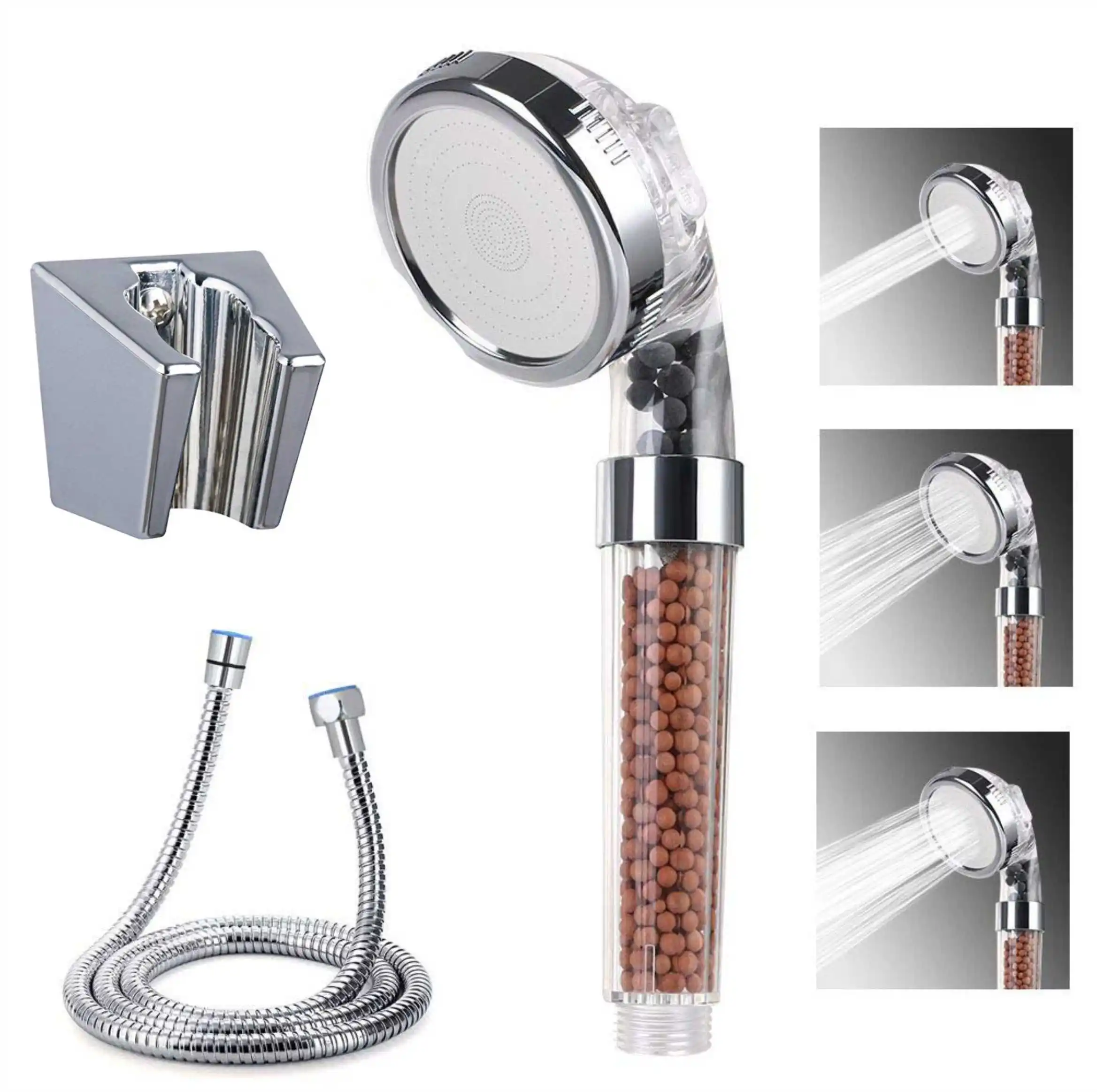 

Zloog Bathroom Adjustable Shower Head Set with Chrome Bracket 1.5m Stainless Shower Hose 3 Mode Water Saving High Pressure Head