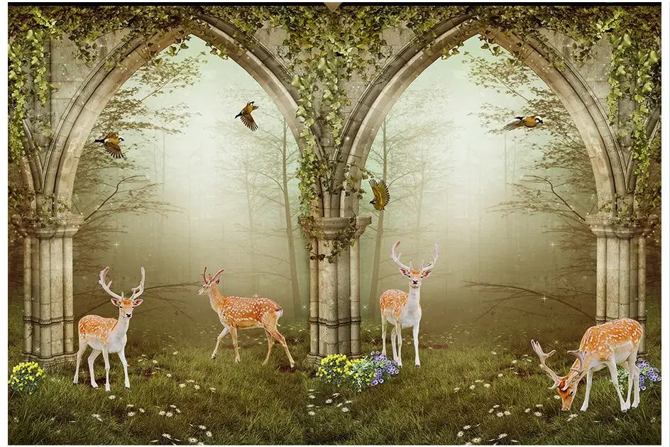 

3d wallpaper custom 3d wall murals wallpaper mural Fashion Forest Roman column arches elk 3D TV backdrop wall paper living room