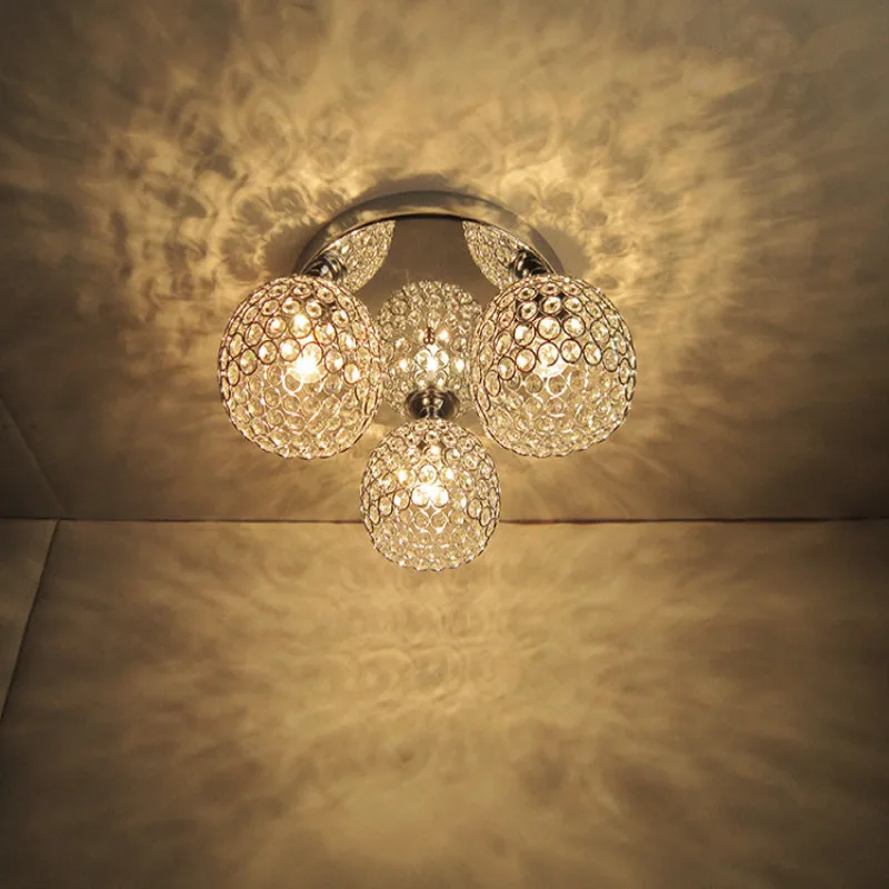 

2019 Modern 3 Lights Chrome Restaurant Led Ceiling Lights Lamp Creative Personality Iron Cafe Bar Aisle Crystal Ceiling Lights