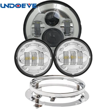 

7" LED Projection Headlight + 2pcs 4-1/2" Fog Lights Passing Lamps with Adapter Ring for Motorcycles