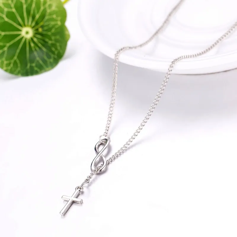 Unique Fashion Jewelry Infinity 8 Bit Minimalist Luck Cross Pendant Necklace Best Friend Chain Necklaces for Women Wholesale