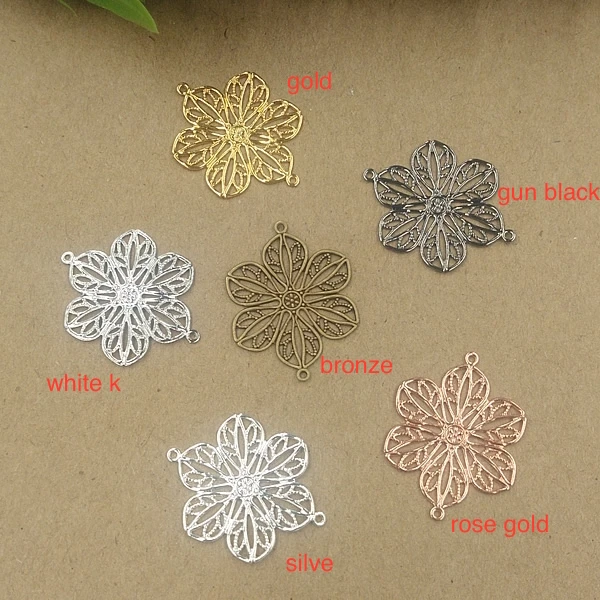 

100pc 20*26mm Alloy Charms Silver/Gold color Big Hollow Flower Connector Charm for Wedding Jewelry Making DIY Handmade Craft