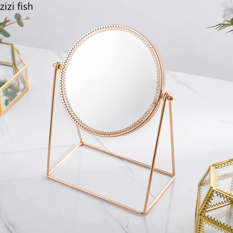 Креативный Ретро металлический кружевной стеклянный Зеркальный туалетный столик в спальню, зеркало для макияжа, украшение для рабочего стола, украшения для дома
