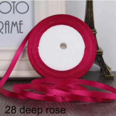 25 ярдов атласная лента 6 мм корсажные ленты DIY лук Ремесло Декор для упаковки подарков Свадебная вечеринка украшения принадлежности для скрапбукинга - Цвет: 28 deep rose