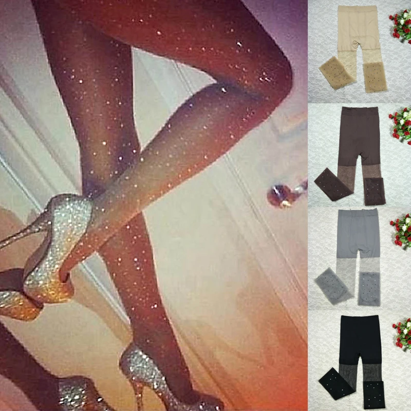 

Fashion Women's Tights Pantyhose Lady Solid Seamless Sexy Nylons High Elasticity Female Colored Diamonds Crytal Stockings