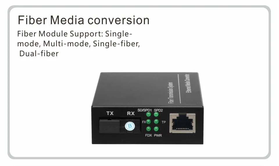 10/100 Мбит/с одномодовый волокна Media ConverterFiber-оптические media converter 1-порт RJ45