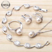 Pearl 925 Sterling Silver Bridal Jewelry Sets Earrings For Women Wedding Pearls Jewelry Bracelet Ring Pendant Necklace Set Pearl 925 Sterling Silver Bridal Jewelry Sets Earrings For Women Wedding Pearls Jewelry Bracelet Ring Pendant Necklace Set
