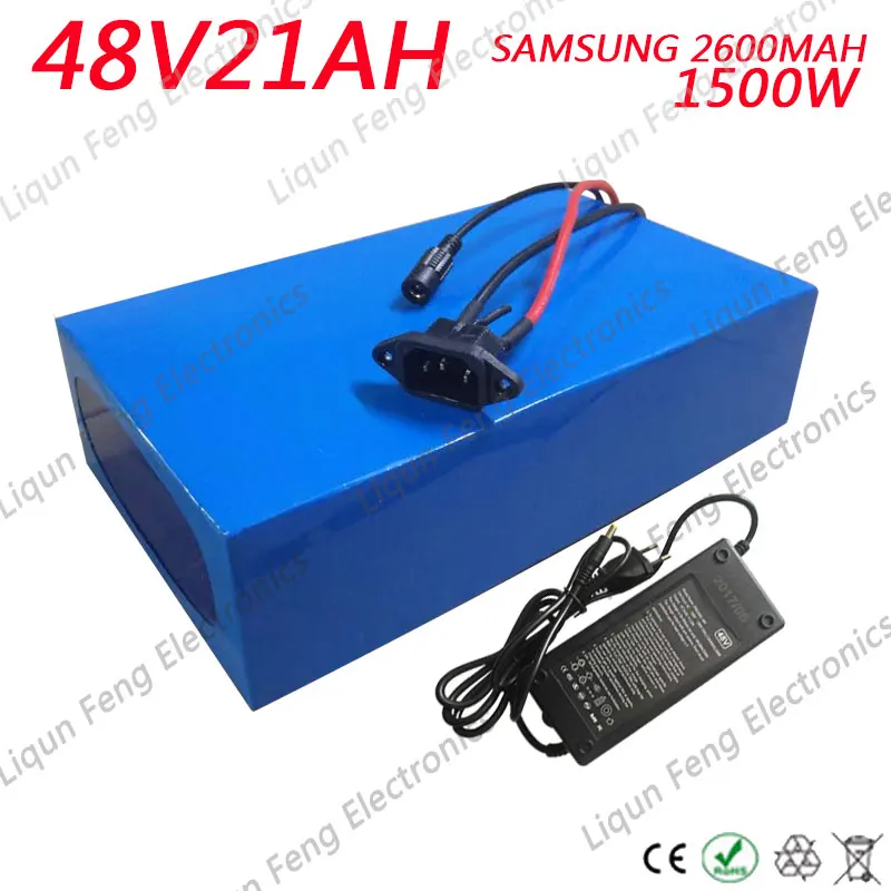 

Free Shipping Dut E-Bike Battery 48V 21AH 1500w Used Samsung 2600 Cells Built in 30A BMS with 2A Charger Lithium ion Battery 48V
