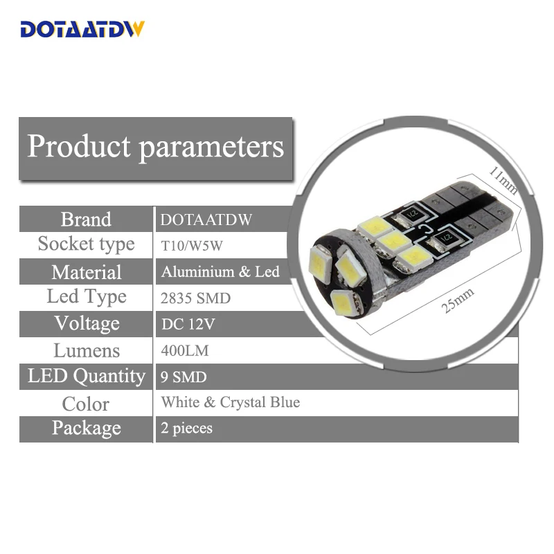 DOTAATDW 2x T10 W5W светодиодный автомобиль Canbus 2835 SMD лампы t10 розетка лампа номерной знак